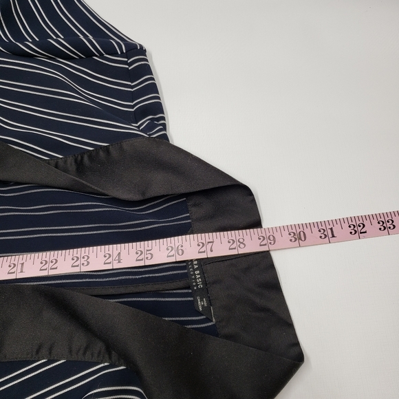 Zara Dark Navy White Striped Women's Relaxed Smoking Jacket Blazer Large - Picture 13 of 15